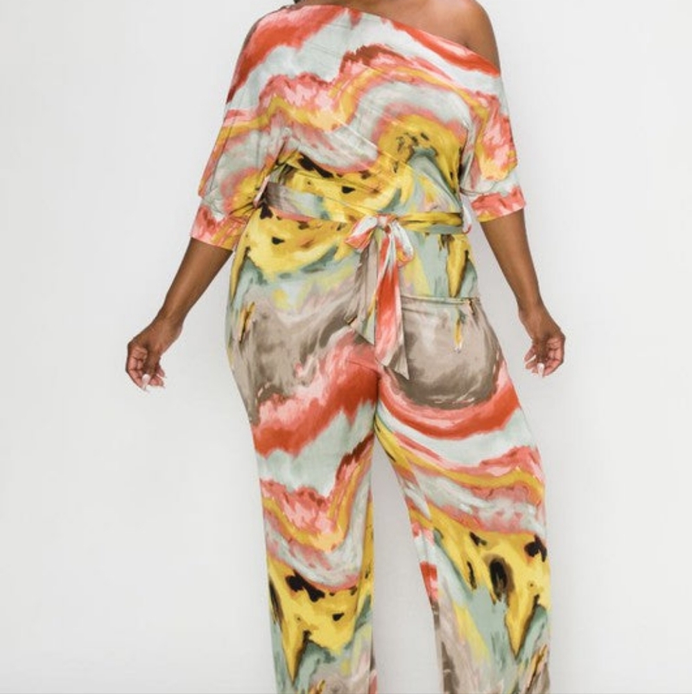 Water Printed Off Shoulder Jumpsuit